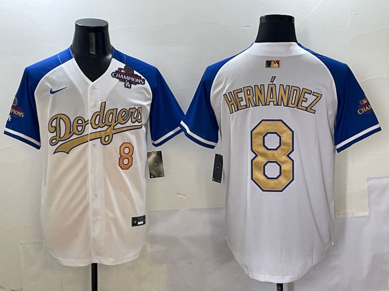 Men Los Angeles Dodgers #8 Hernandez White Blue Gold Game 2025 Nike MLB Jersey style 2->los angeles dodgers->MLB Jersey